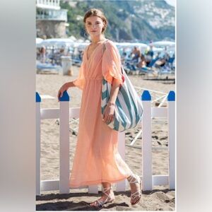 NEW Mersea Breezy Kaftan Dress Cover Up Size L/XL Coral Beach Pool Resort Sheer